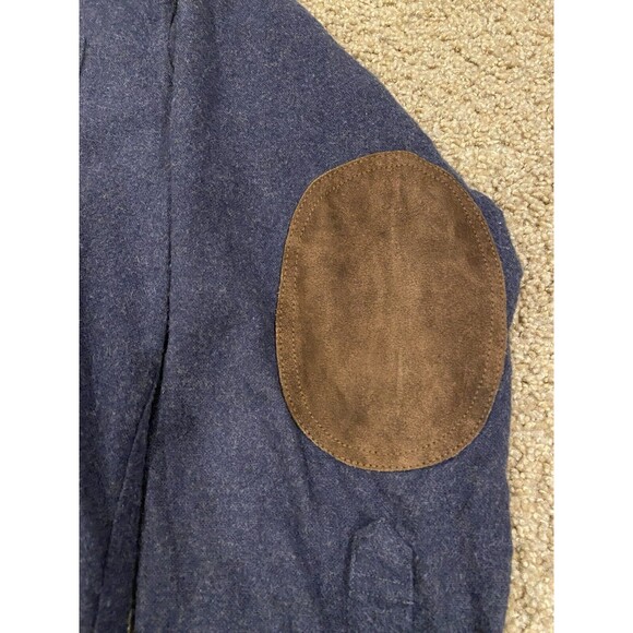 J Crew Flannel Shirt Mens Large Wool Blend Leather Elbow Patch Button Down Blue - Picture 4 of 11